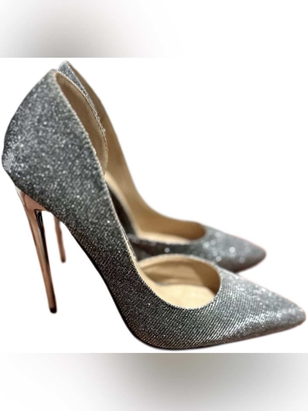 Charlotte Russe Silver Glitter D'Orsay Stiletto Pumps 7